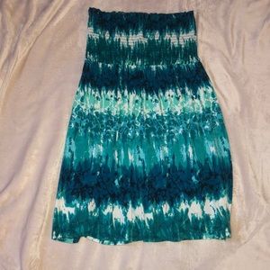 Blue Green Tie Dye Strapless Dress